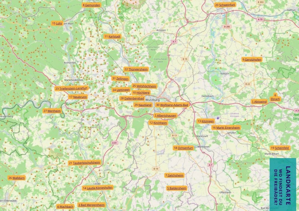 eBook Freibäder in und um Wuerzburg - Landkarte