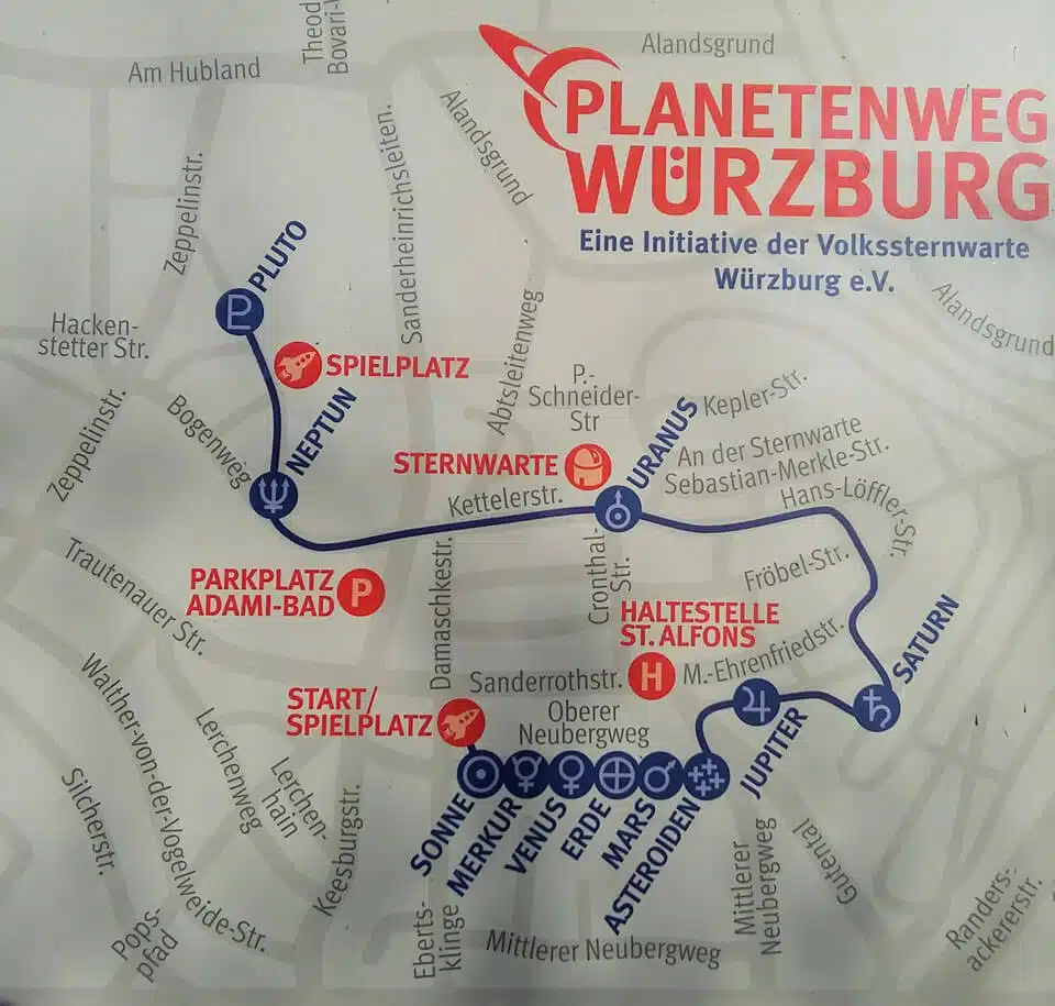 Die Karte vom Planetenweg Würzburg