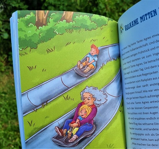 Die Sommerrodelbahn im Buch "Das kleine Gespenst Vincent entdeckt die Rhön" - Illustration: Bibi Hecher